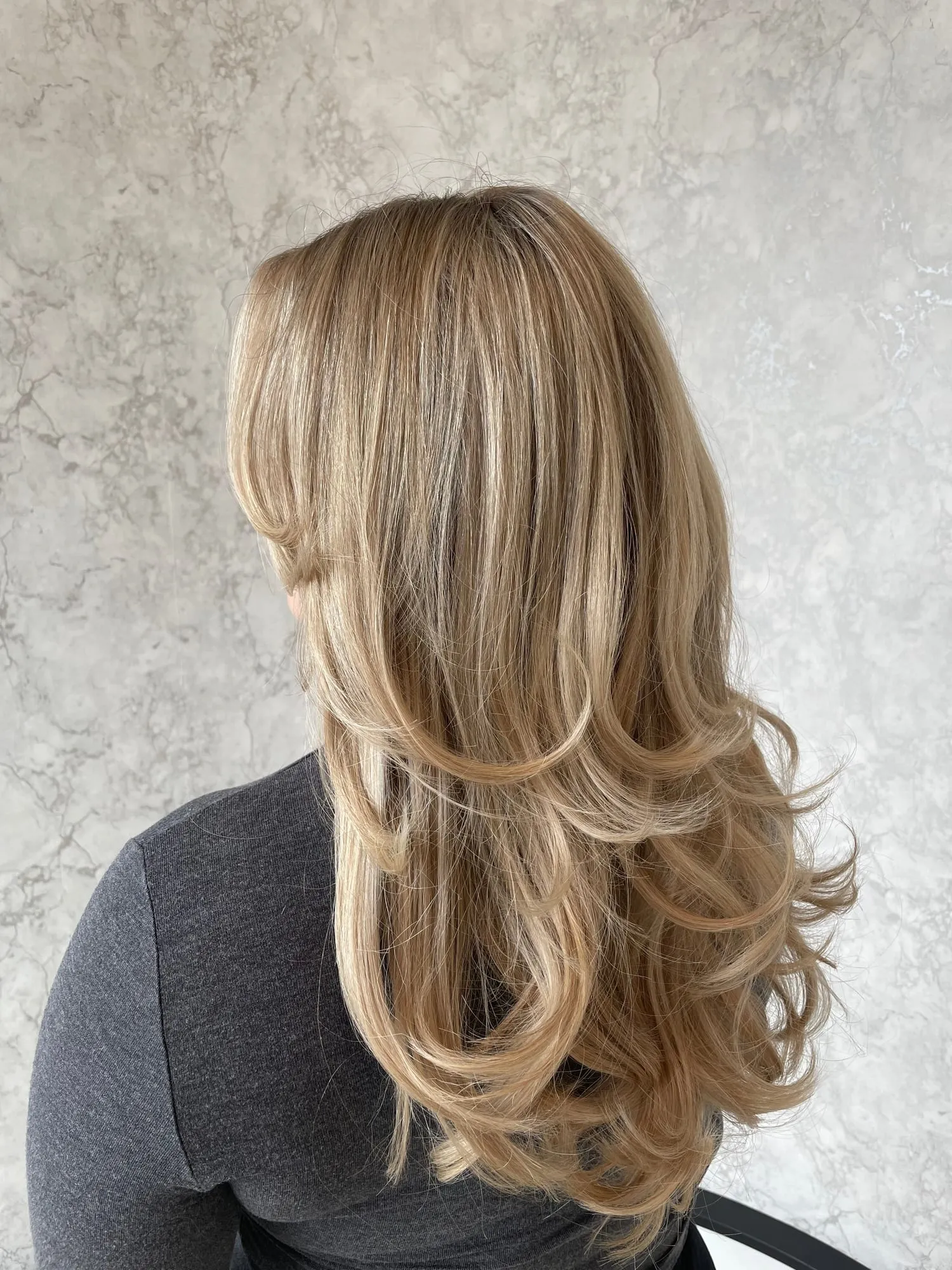 Dégradé long aux pointes effilées, vu de dos