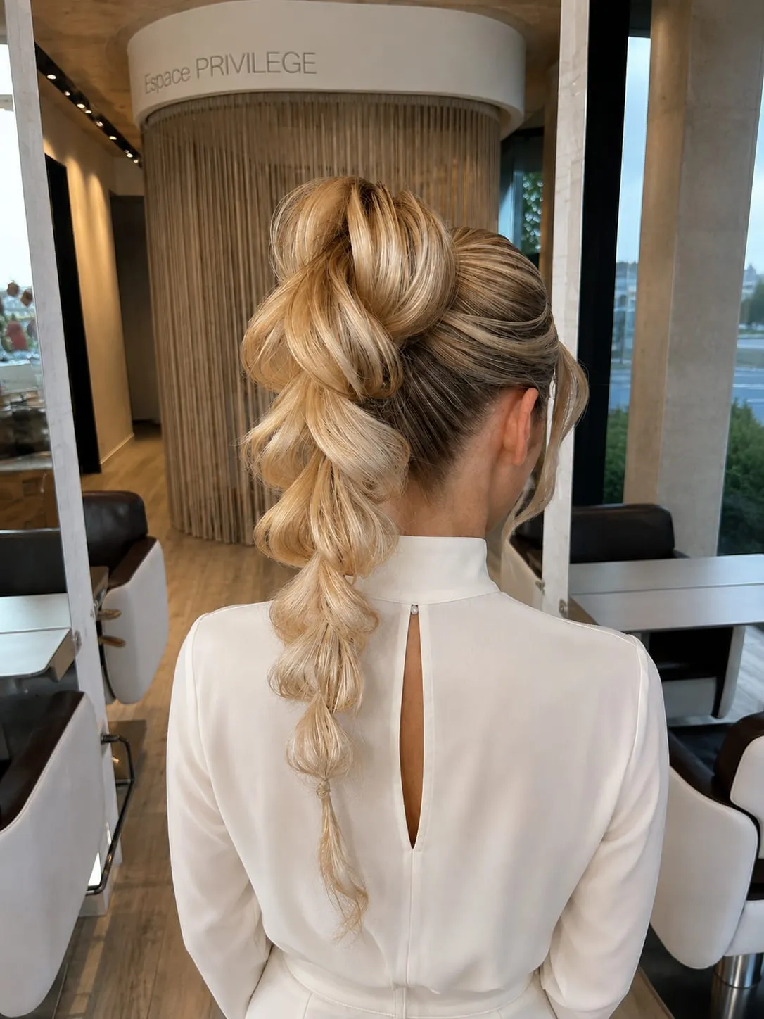Tresse volumineuse et texturée, vue de dos